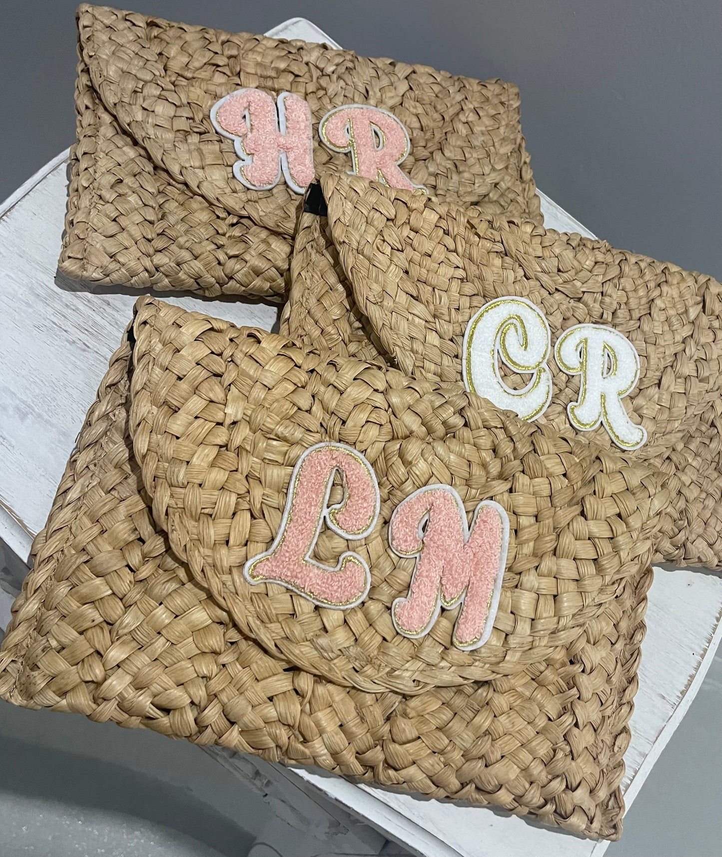 Natalia personalised straw clutch